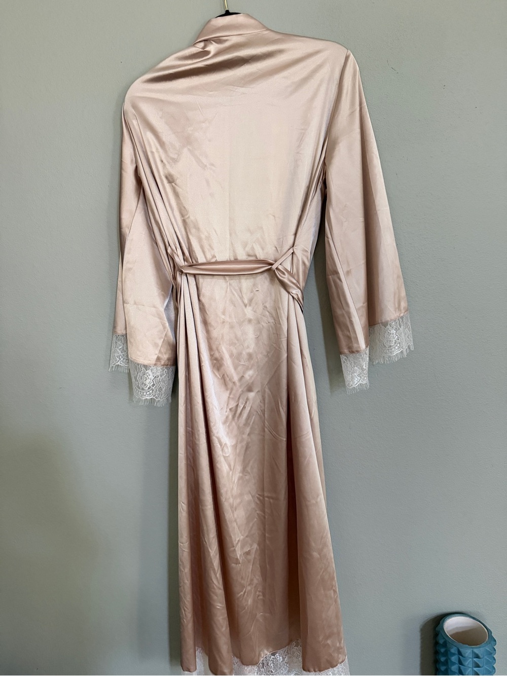 Satin Lace-Trim Robe - Dusty Blush - Picture 4 of 4
